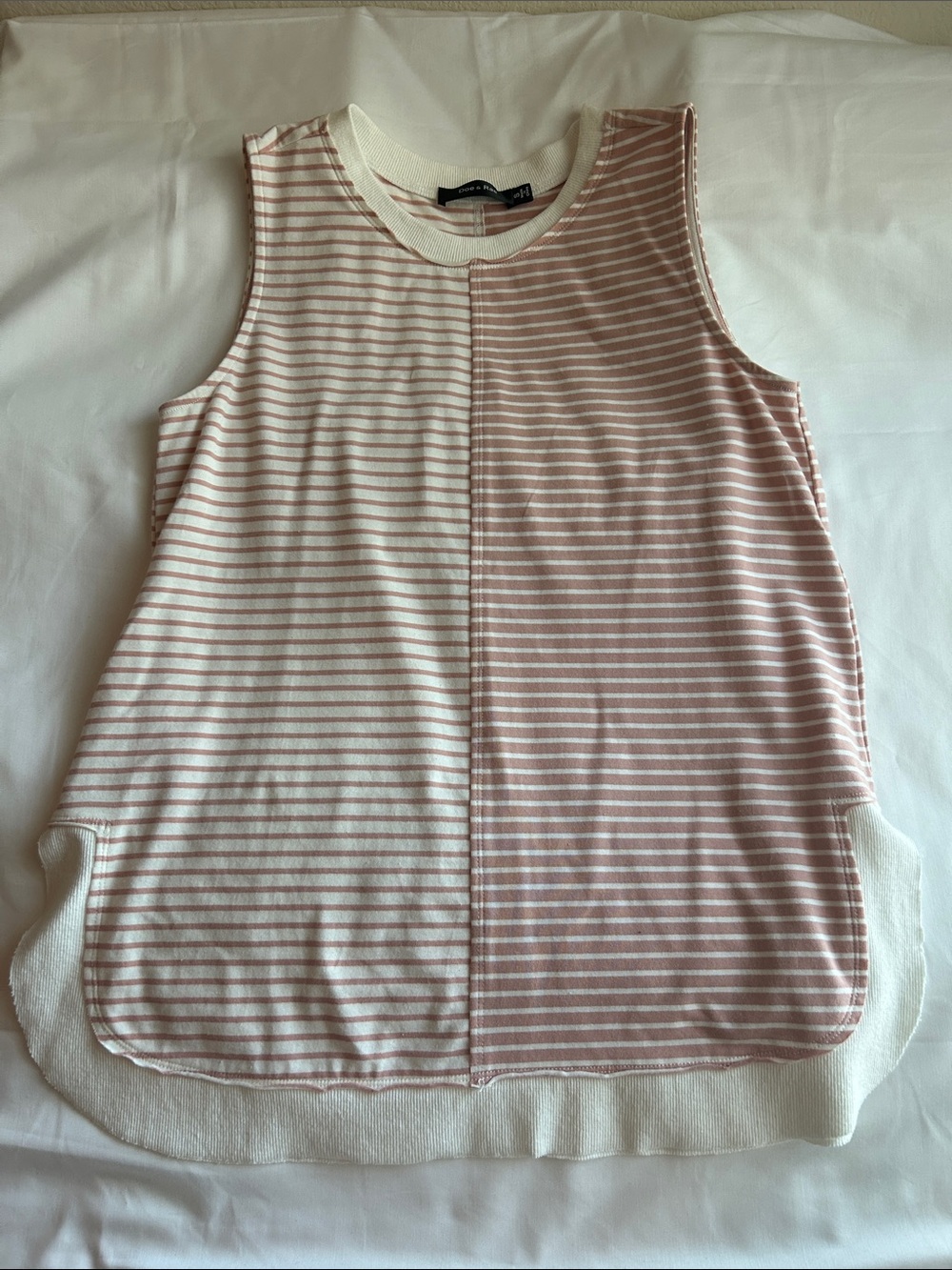 Doe & Rae Striped Sleeveless Tank Top in Blush Pink & White